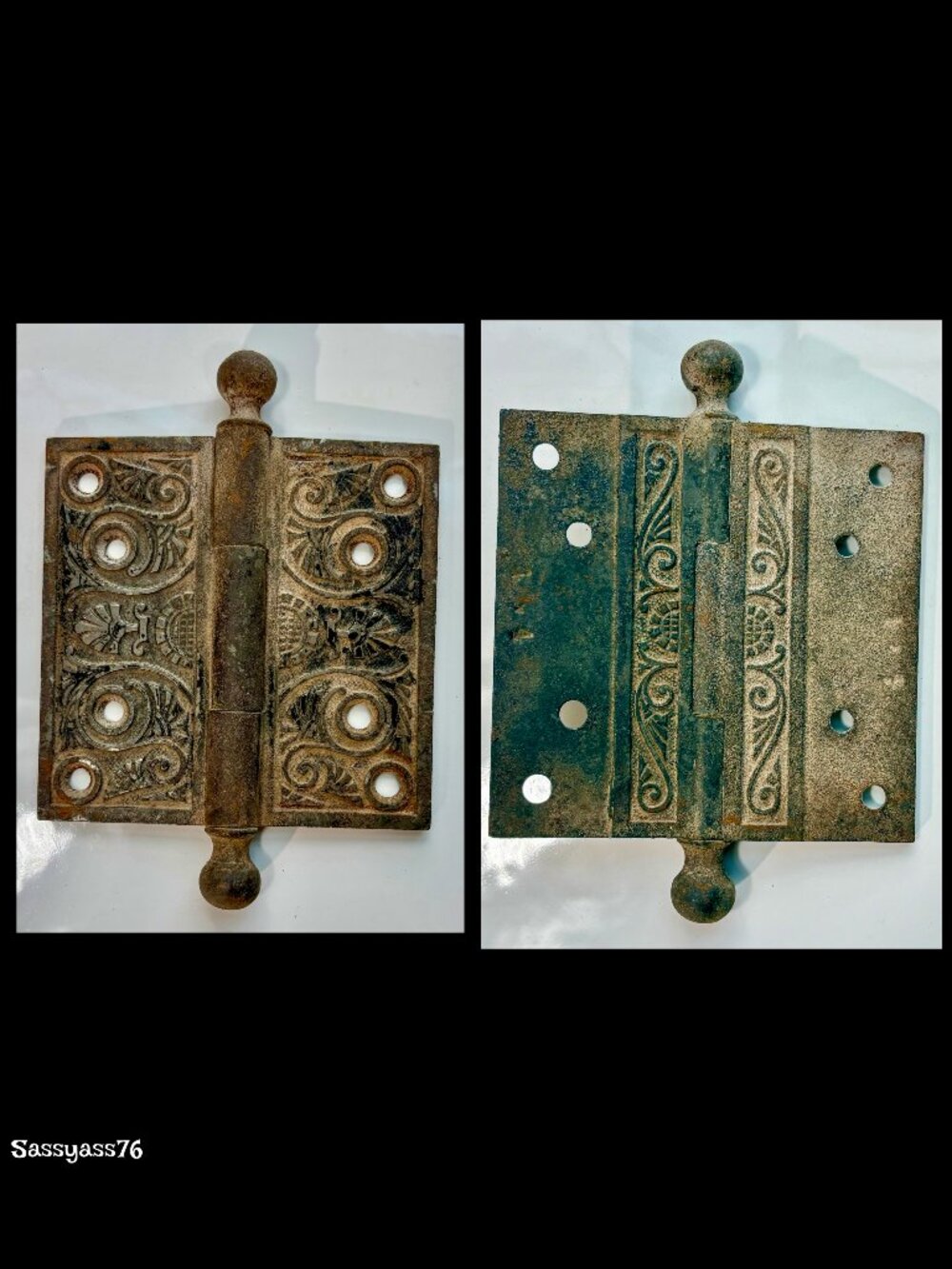 🆕ANTIQUE▪️Authentic Early 1900's Ornate 4"X4" Victorian Cast Iron Door Hinges - Picture 3 of 7
